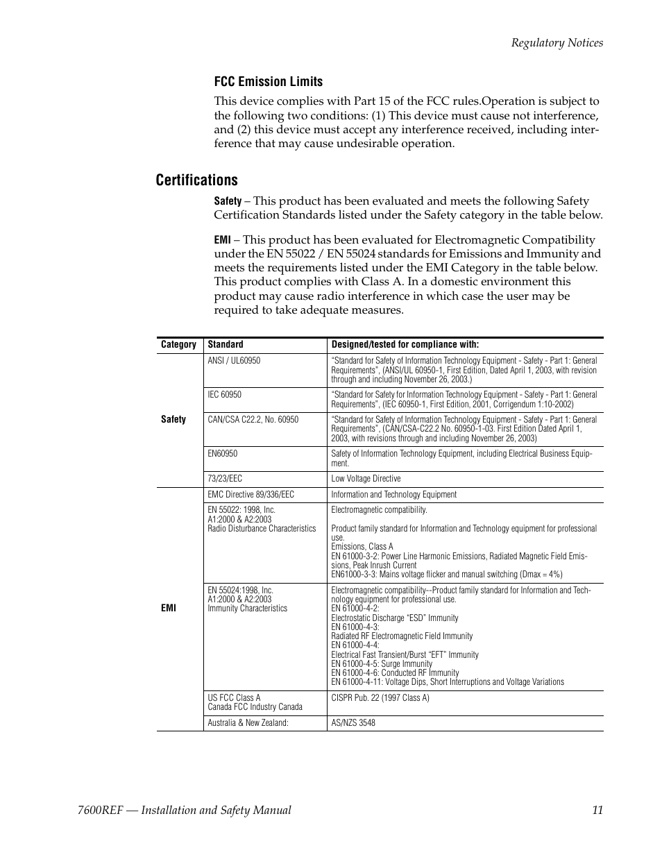 Certifications | Grass Valley 7600REF Installation User Manual | Page 11 / 16