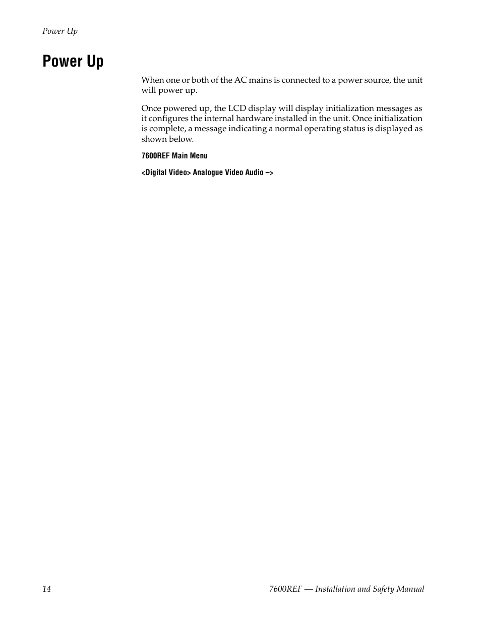 Power up | Grass Valley 7600REF Installation User Manual | Page 14 / 16