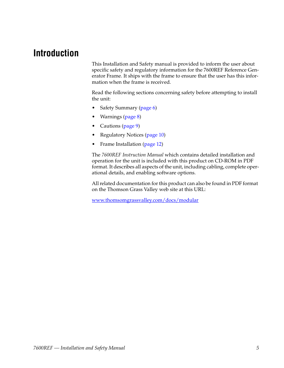 Introduction | Grass Valley 7600REF Installation User Manual | Page 5 / 16