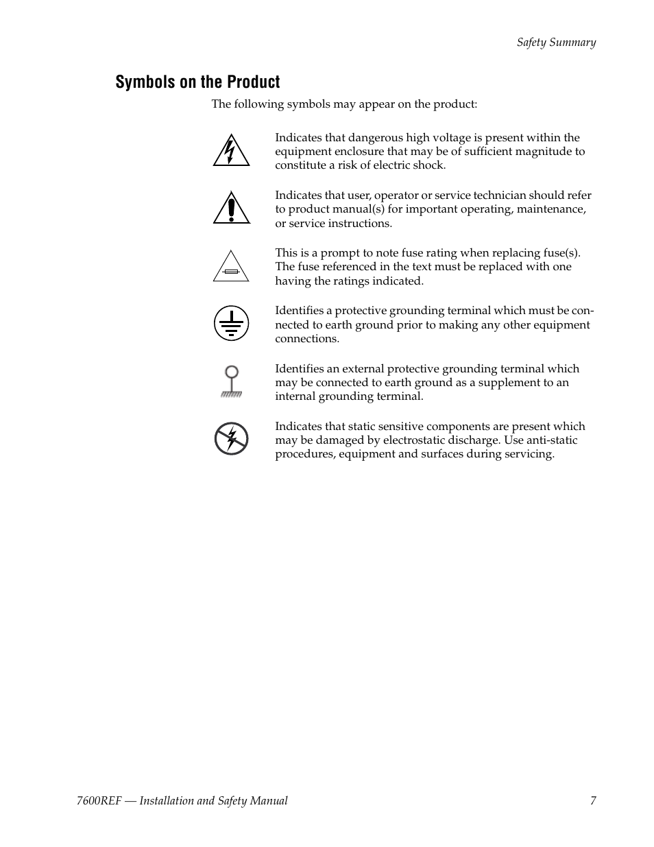 Symbols on the product | Grass Valley 7600REF Installation User Manual | Page 7 / 16