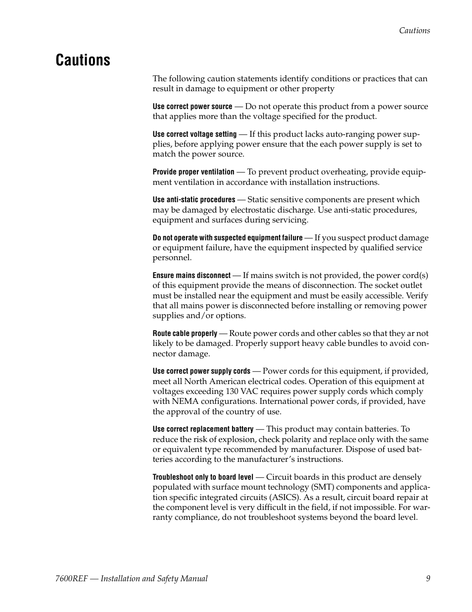 Cautions | Grass Valley 7600REF Installation User Manual | Page 9 / 16