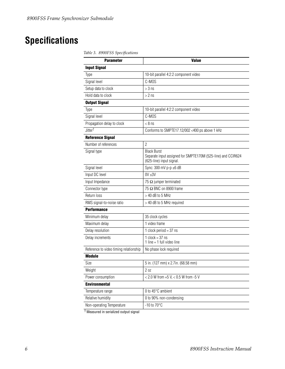 Specifications | Grass Valley 8900FSS User Manual | Page 12 / 18