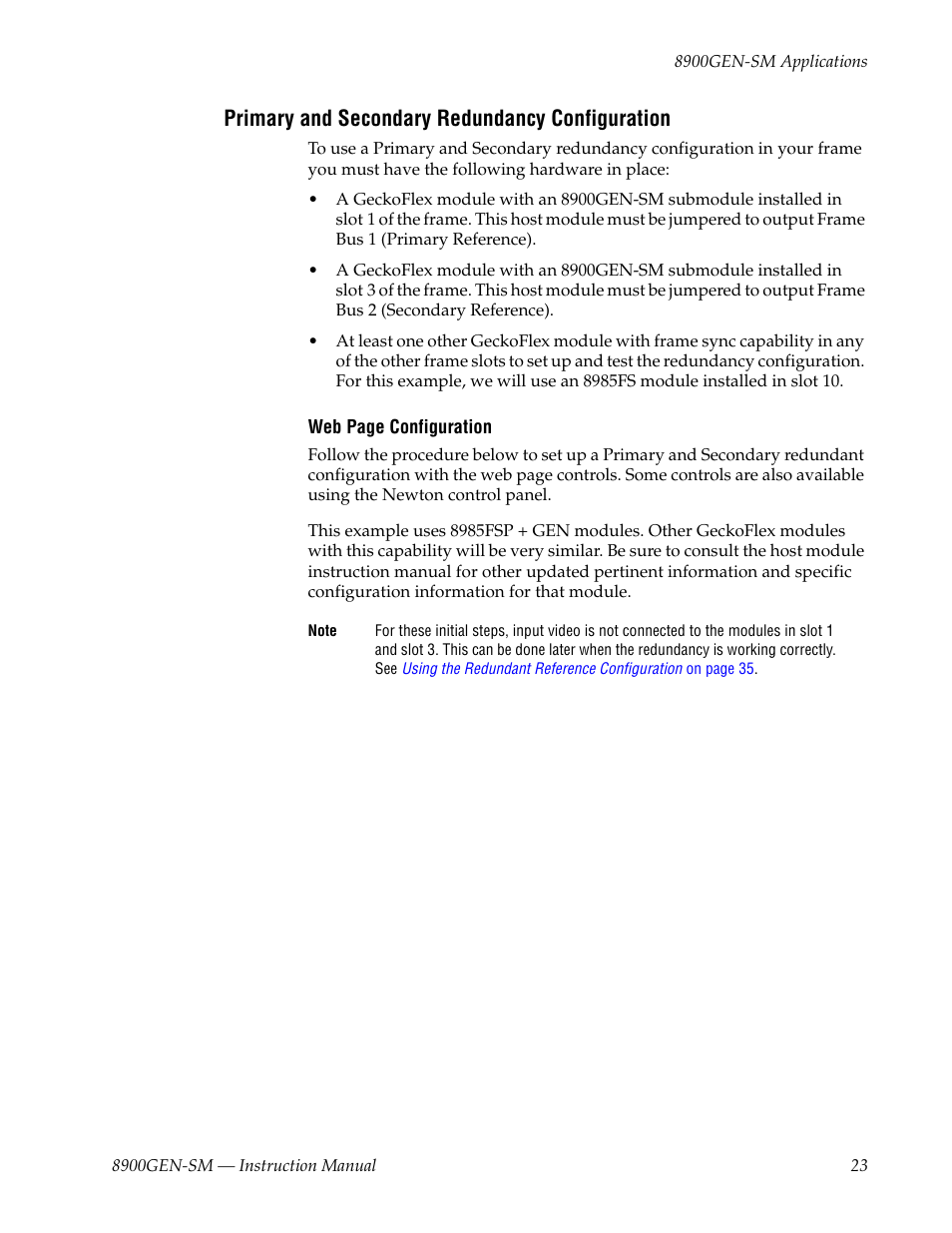 Primary and secondary redundancy configuration | Grass Valley 8900GEN-SM User Manual | Page 23 / 50