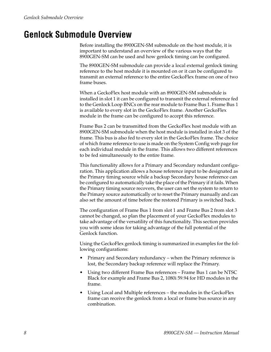 Genlock submodule overview | Grass Valley 8900GEN-SM User Manual | Page 8 / 50
