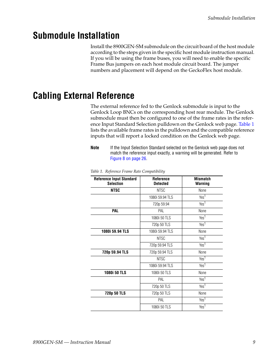 Submodule installation, Cabling external reference | Grass Valley 8900GEN-SM User Manual | Page 9 / 50