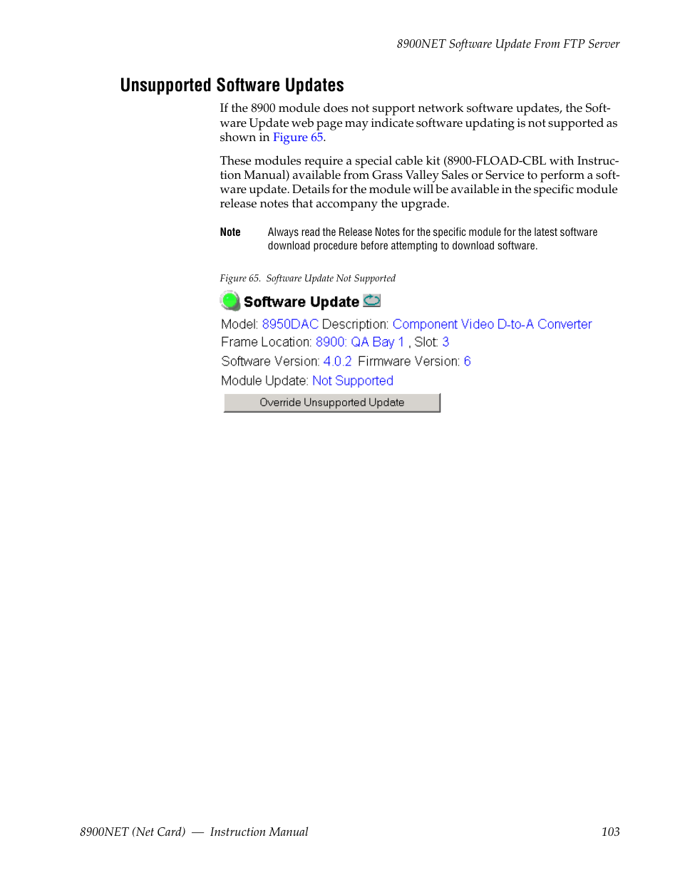 Unsupported software updates | Grass Valley 8900NET v.4.4.0 User Manual | Page 103 / 108