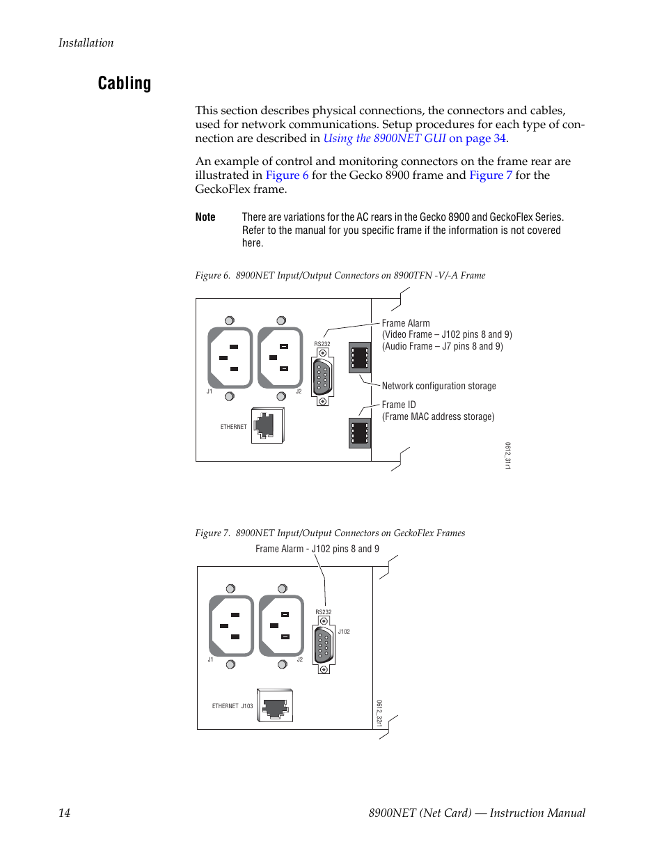 Cabling | Grass Valley 8900NET v.4.4.0 User Manual | Page 14 / 108
