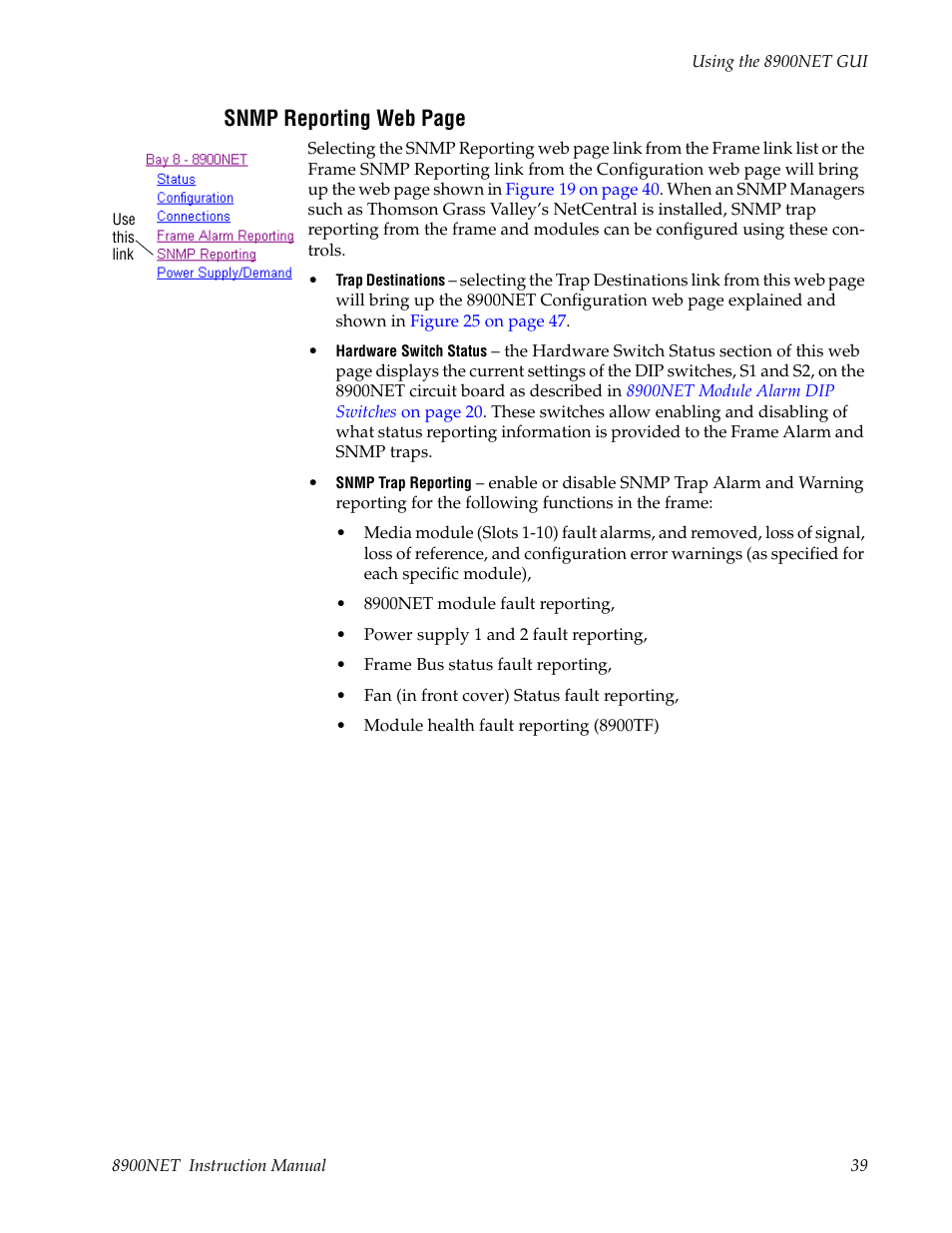 Snmp reporting web page | Grass Valley 8900NET v.4.0.0 User Manual | Page 39 / 94
