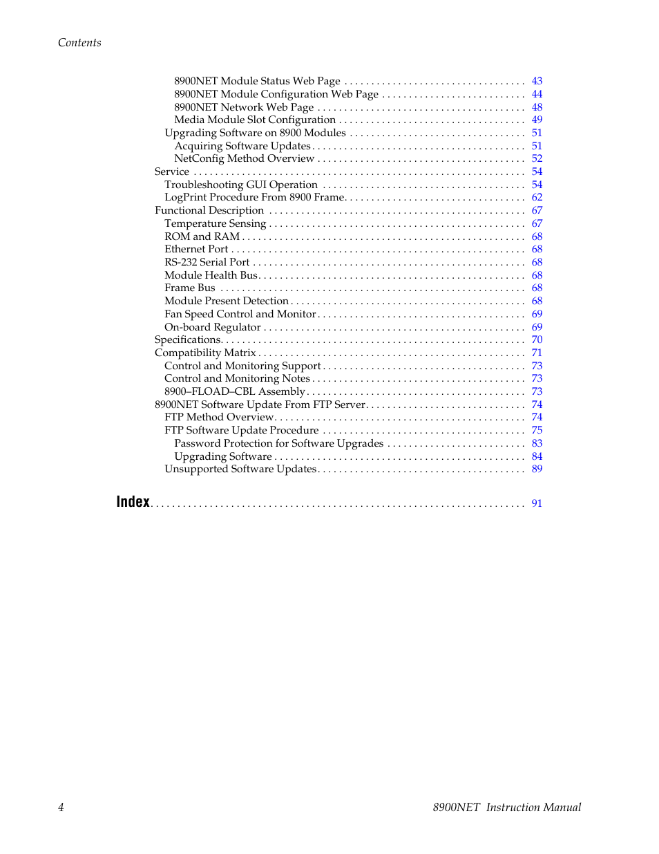 Index | Grass Valley 8900NET v.4.0.0 User Manual | Page 4 / 94