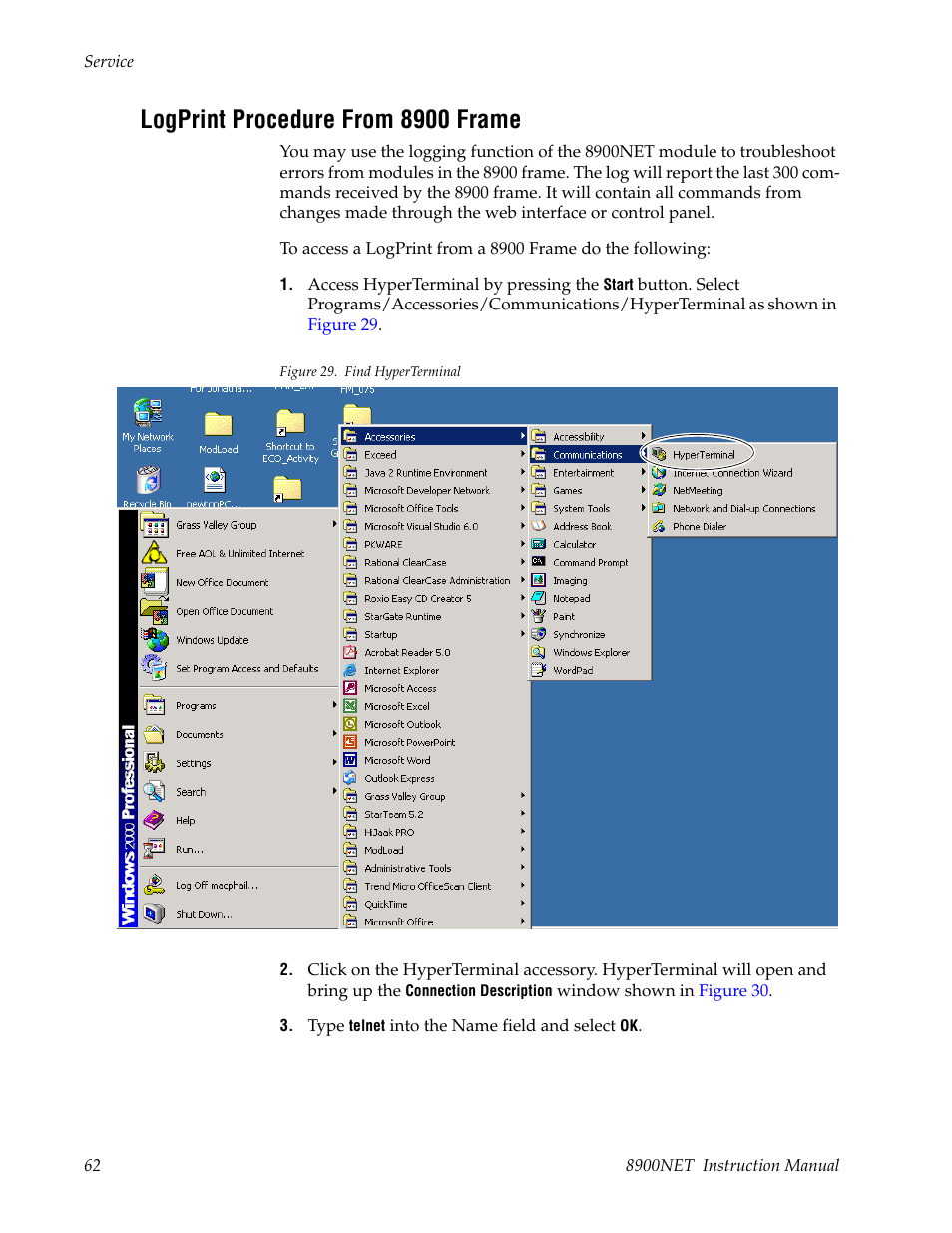 Logprint procedure from 8900 frame | Grass Valley 8900NET v.4.0.0 User Manual | Page 62 / 94