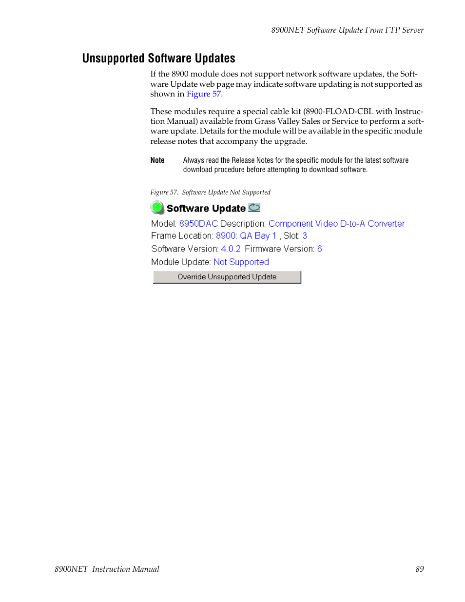 Unsupported software updates, Bed in | Grass Valley 8900NET v.4.0.0 User Manual | Page 89 / 94