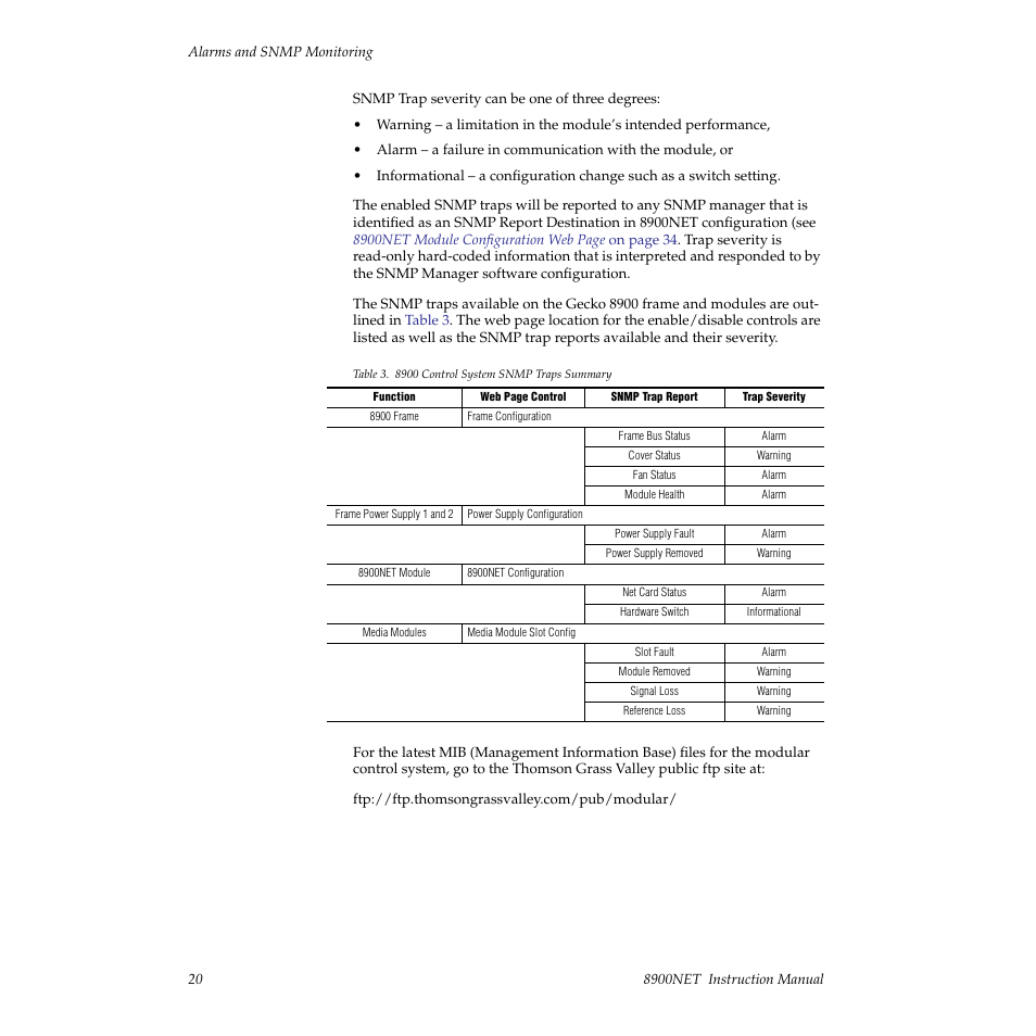 Table 3 on | Grass Valley 8900NET v.3.2.2 User Manual | Page 20 / 78