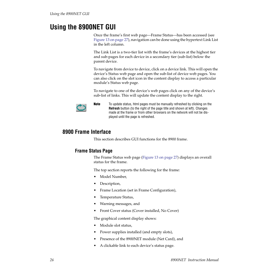 Using the 8900net gui, 8900 frame interface | Grass Valley 8900NET v.3.2.2 User Manual | Page 26 / 78