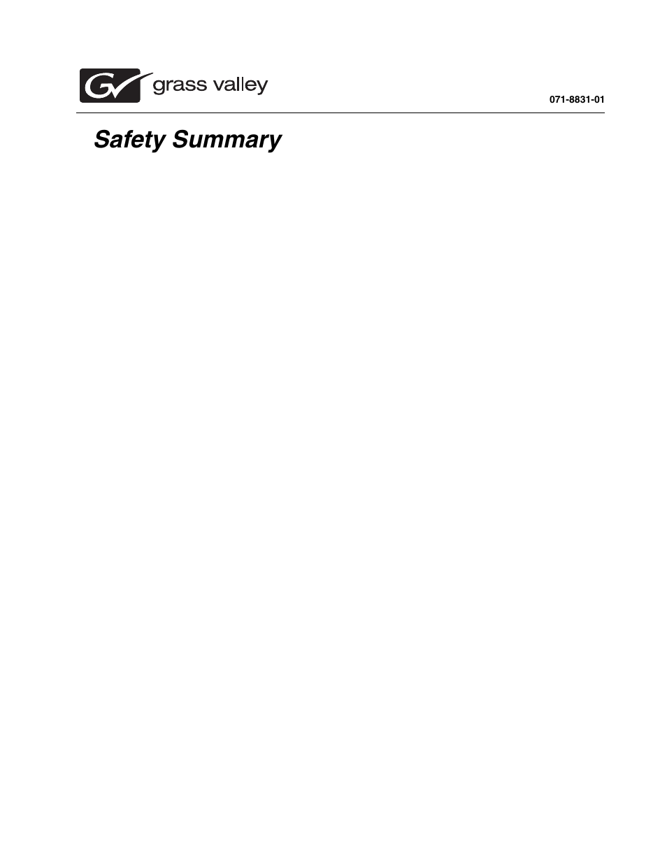 Grass Valley Safety Summary User Manual | 17 pages