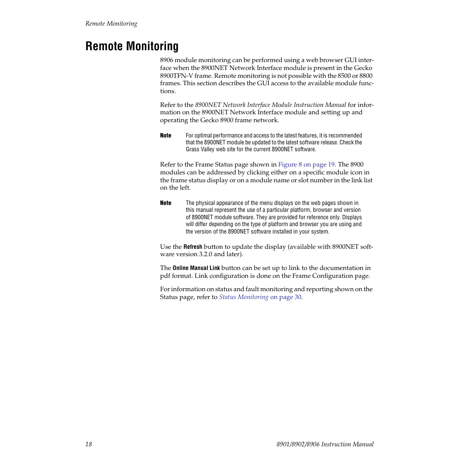 Remote monitoring | Grass Valley 8901 User Manual | Page 18 / 34