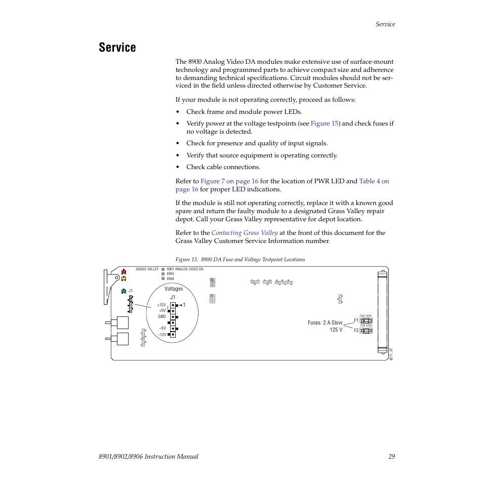 Service | Grass Valley 8901 User Manual | Page 29 / 34