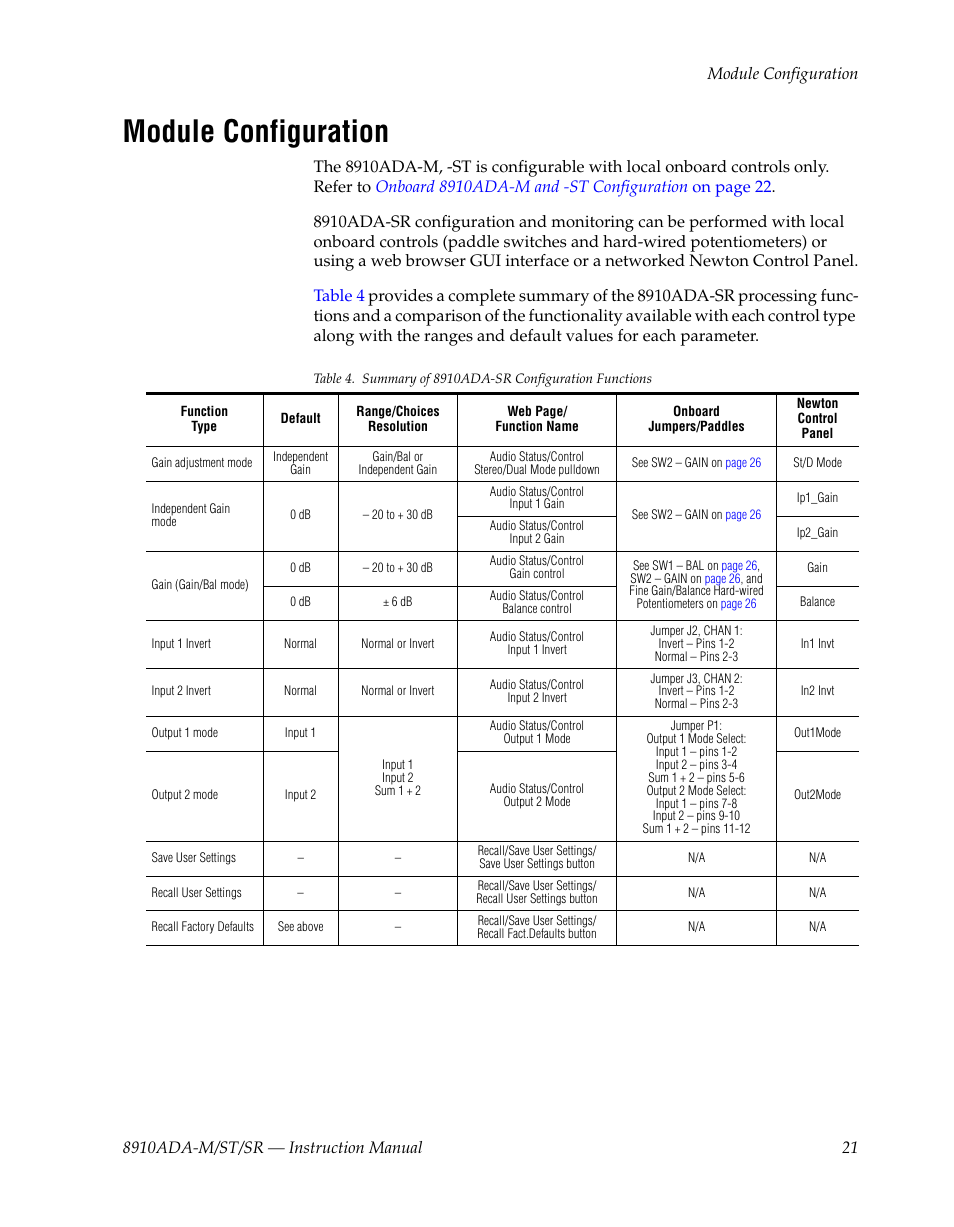 Module configuration | Grass Valley 8910ADA-M User Manual | Page 21 / 58