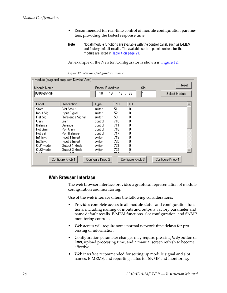 Web browser interface | Grass Valley 8910ADA-M User Manual | Page 28 / 58