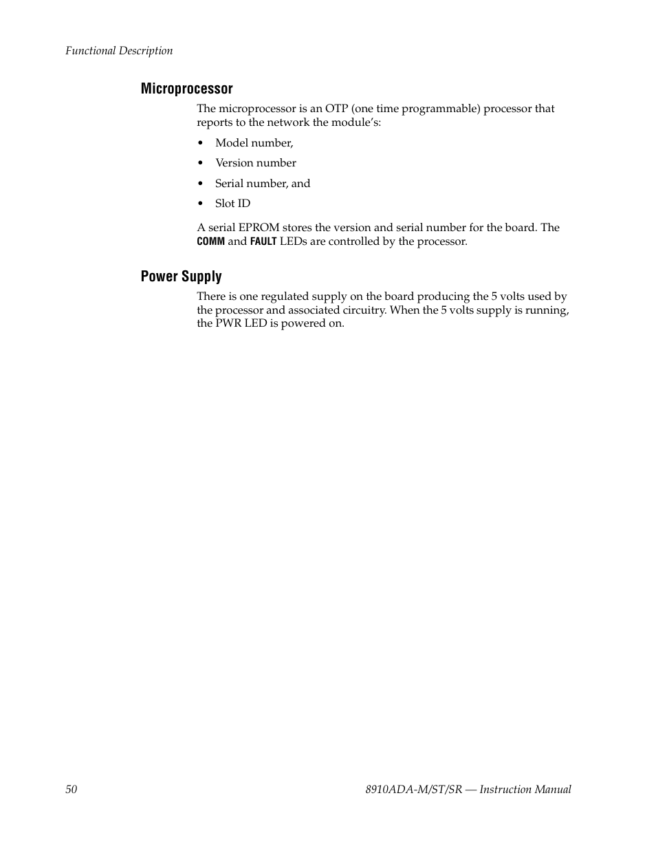 Microprocessor, Power supply | Grass Valley 8910ADA-M User Manual | Page 50 / 58