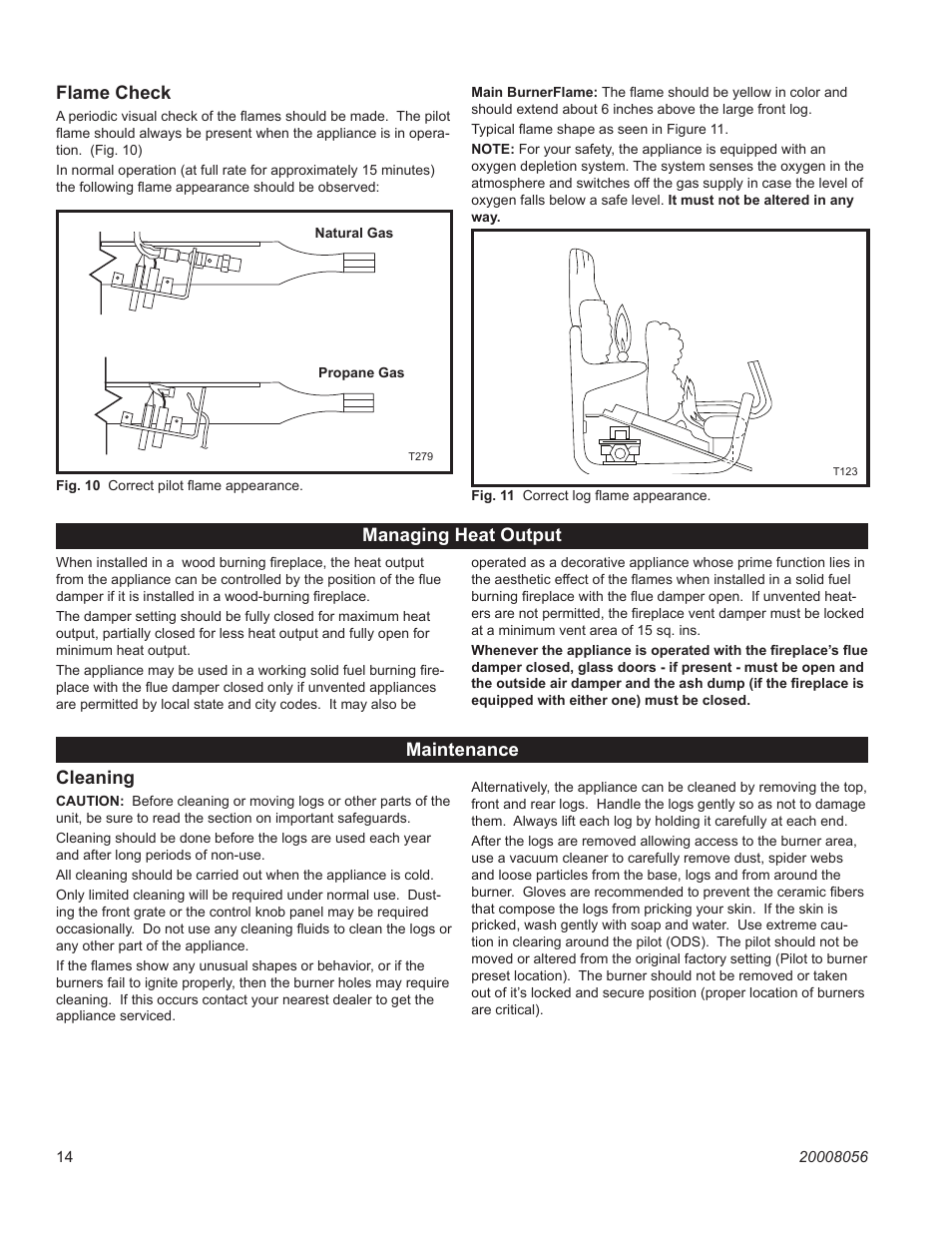 Flame check, Managing heat output, Maintenance | Cleaning | CFM UVHK31MP User Manual | Page 14 / 20