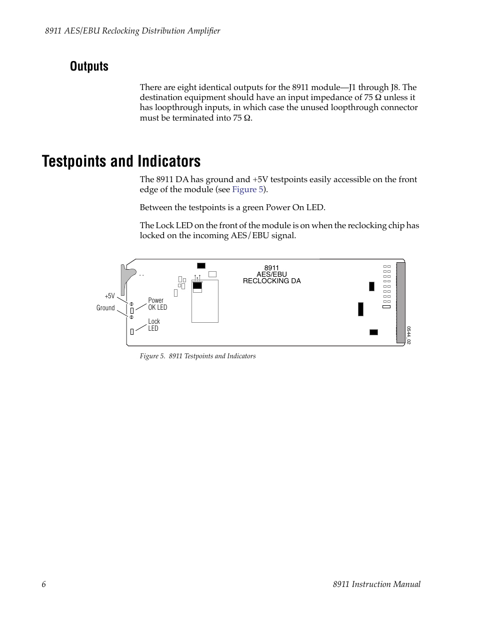 Outputs, Testpoints and indicators | Grass Valley 8911 User Manual | Page 12 / 16