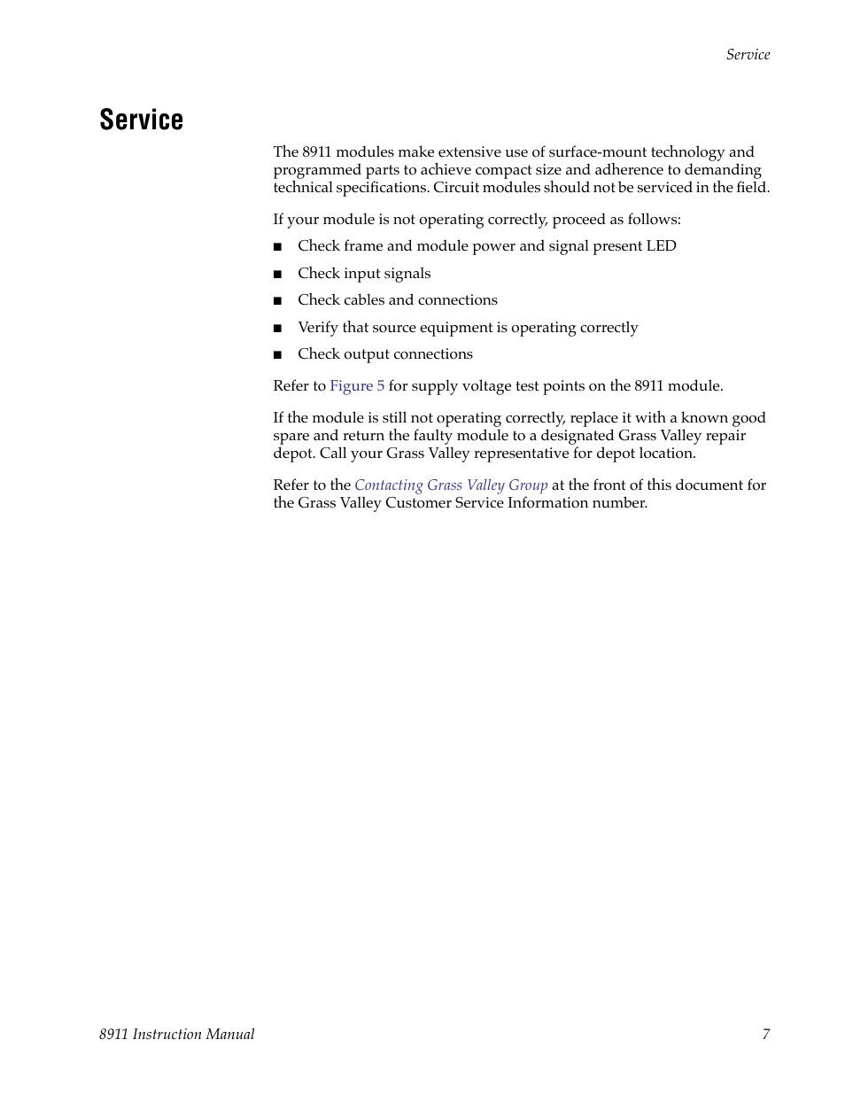 Service | Grass Valley 8911 User Manual | Page 13 / 16