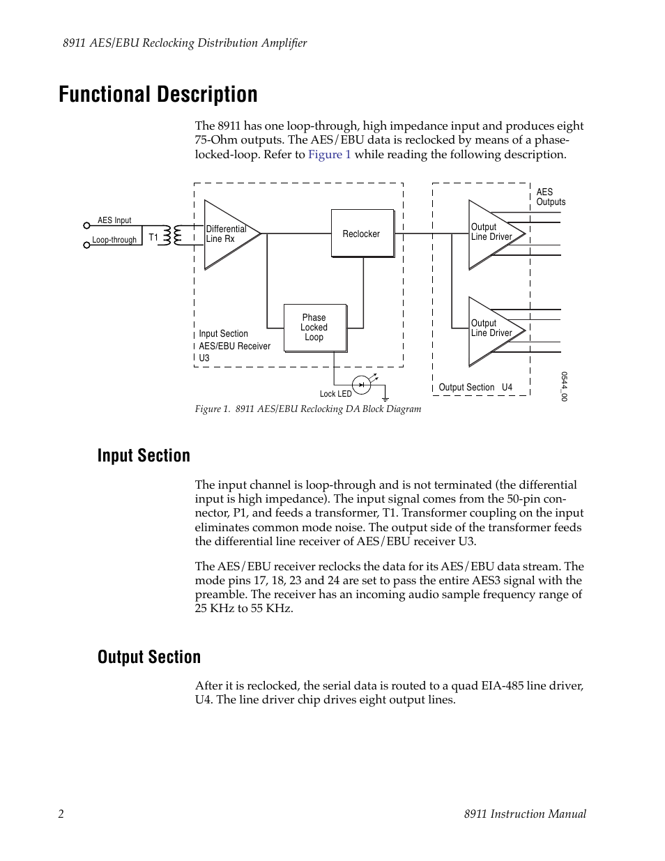 Functional description, Input section, Output section | Grass Valley 8911 User Manual | Page 8 / 16