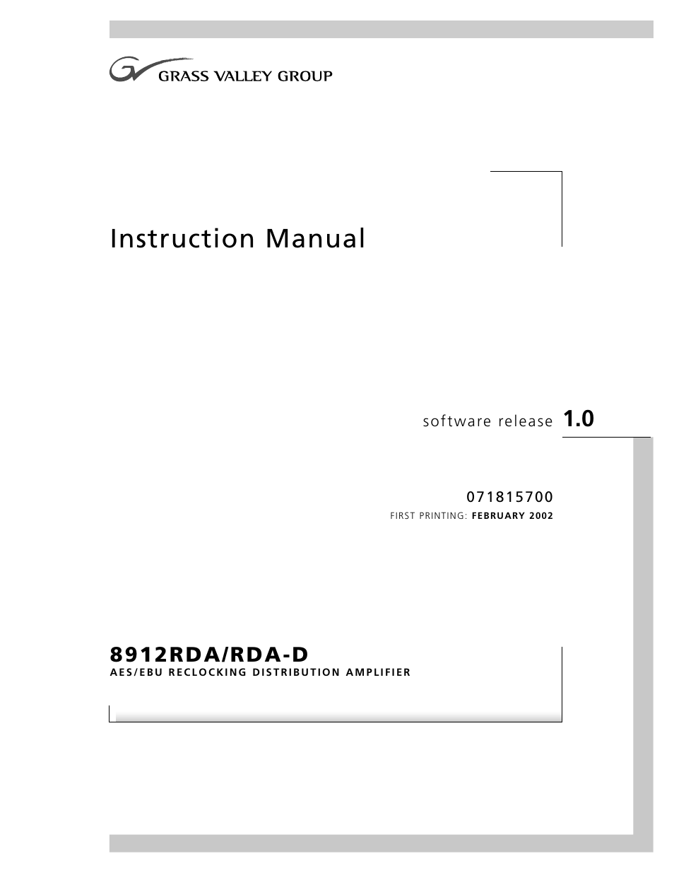 Grass Valley 8912RDA User Manual | 20 pages