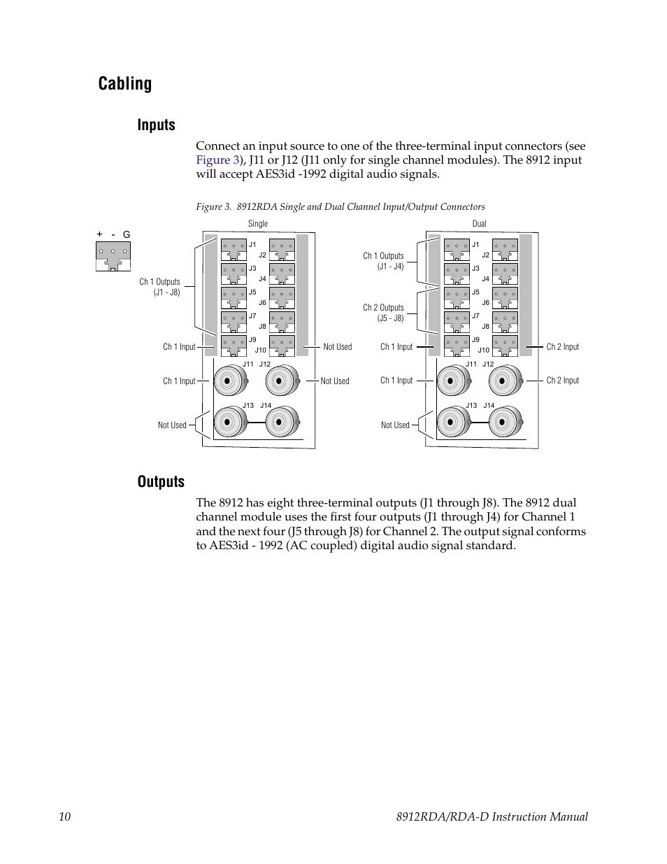 Cabling, Inputs, Outputs | Grass Valley 8912RDA User Manual | Page 10 / 20