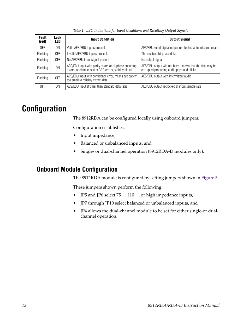 Configuration, Onboard module configuration, Efer to | Grass Valley 8912RDA User Manual | Page 12 / 20