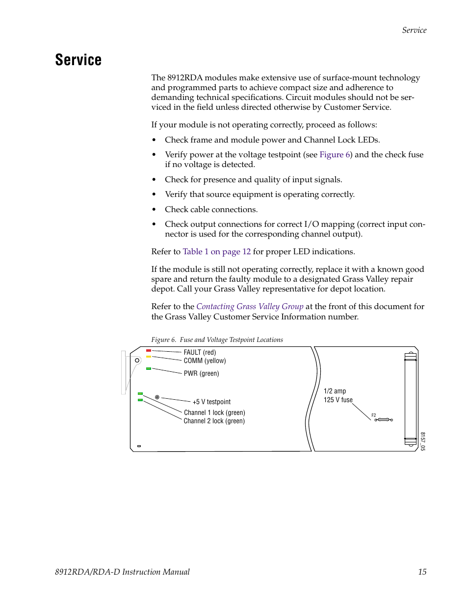 Service | Grass Valley 8912RDA User Manual | Page 15 / 20