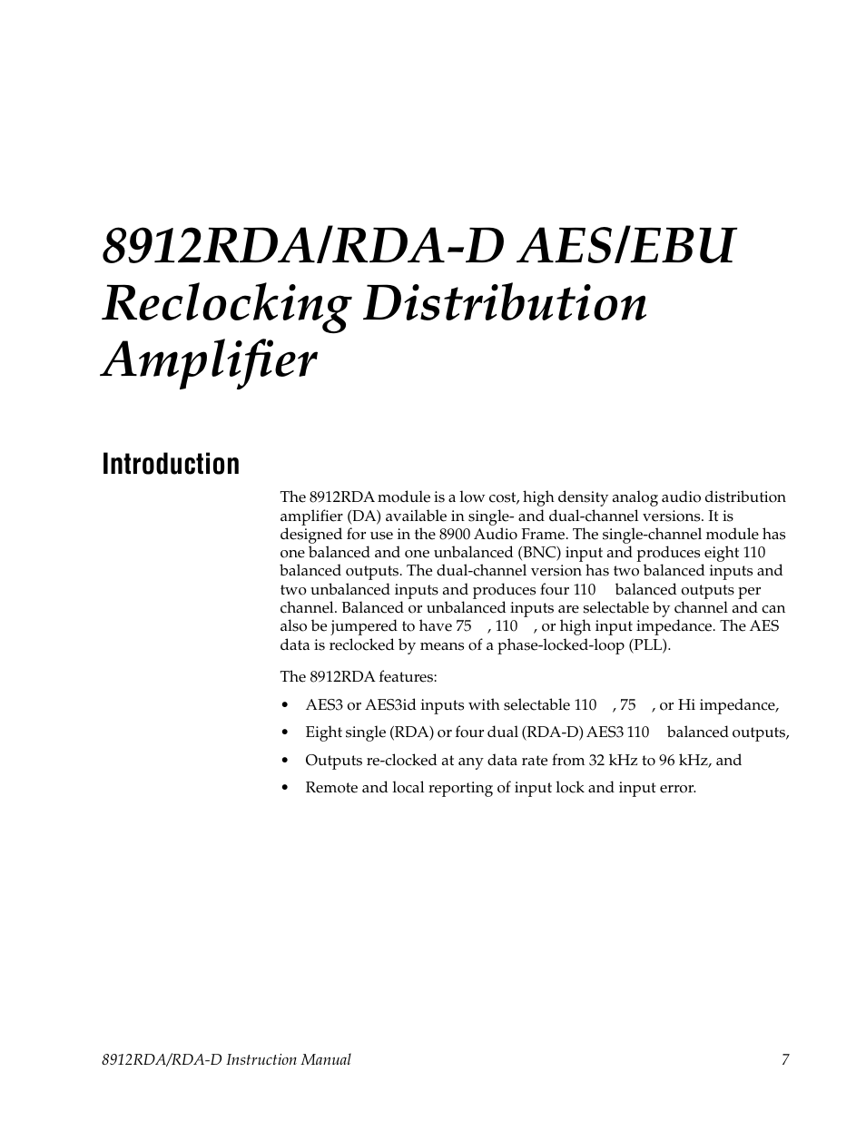 Introduction | Grass Valley 8912RDA User Manual | Page 7 / 20