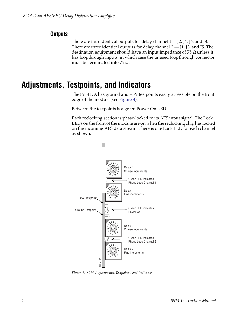 Outputs, Adjustments, testpoints, and indicators | Grass Valley 8914 User Manual | Page 10 / 18