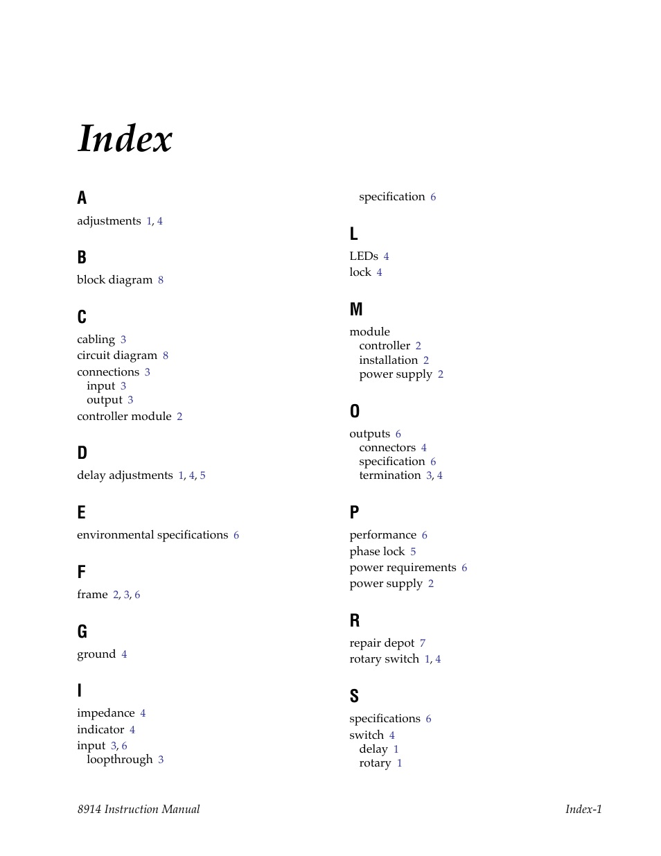 Index | Grass Valley 8914 User Manual | Page 17 / 18