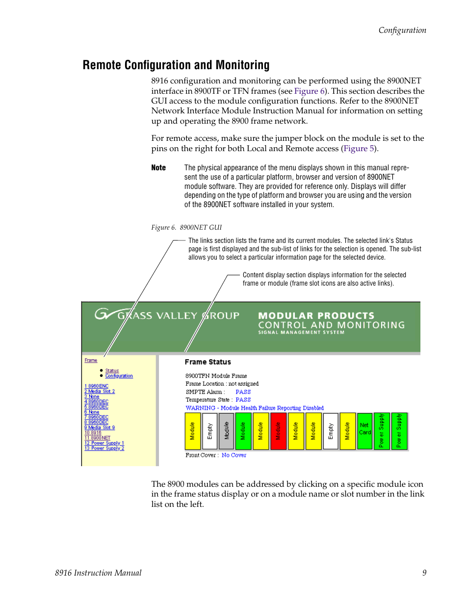 Remote configuration and monitoring | Grass Valley 8916 User Manual | Page 15 / 26