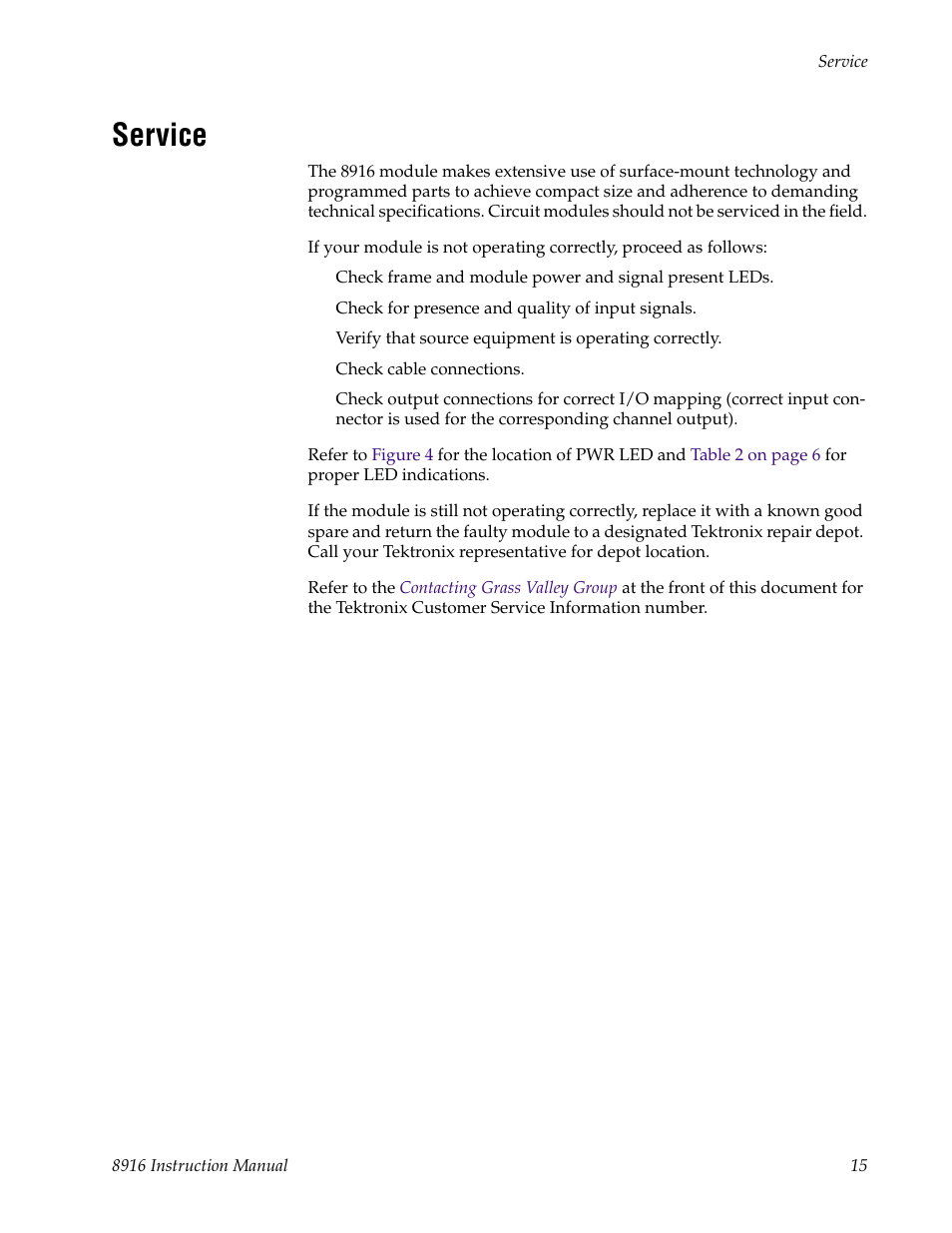 Service | Grass Valley 8916 User Manual | Page 21 / 26