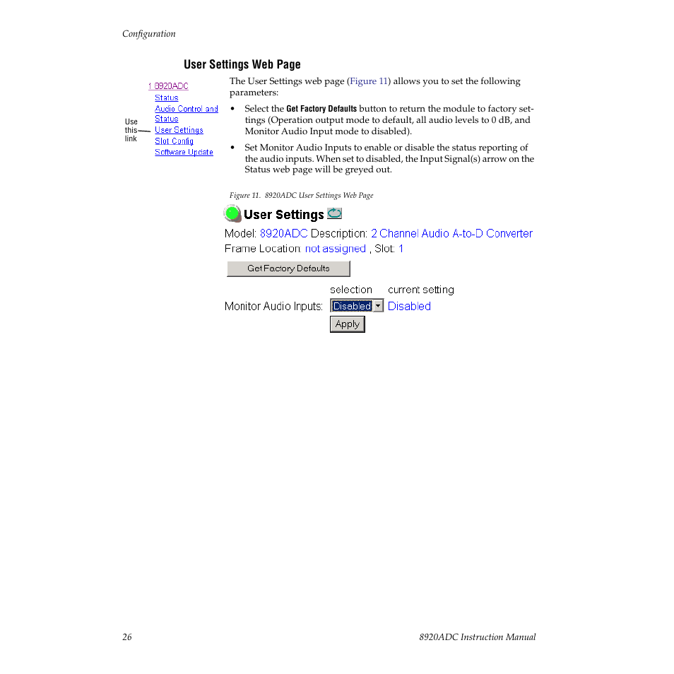 Eporting of audio inputs, If set to disabled, the input signal (s) | Grass Valley 8920ADC v.2.0.1A User Manual | Page 26 / 40