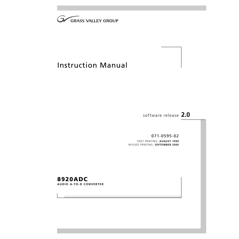 Grass Valley 8920ADC v.2.0 User Manual | 28 pages