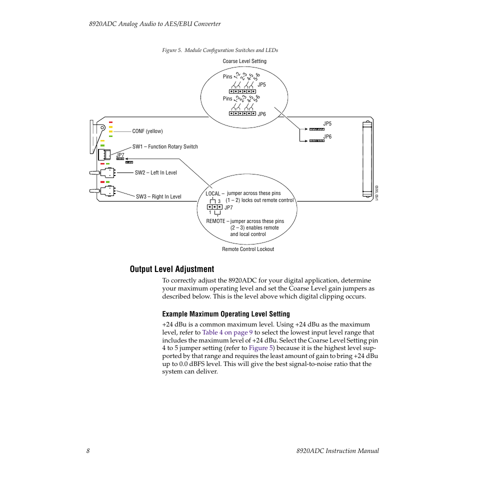 Output level adjustment | Grass Valley 8920ADC v.2.0 User Manual | Page 14 / 28