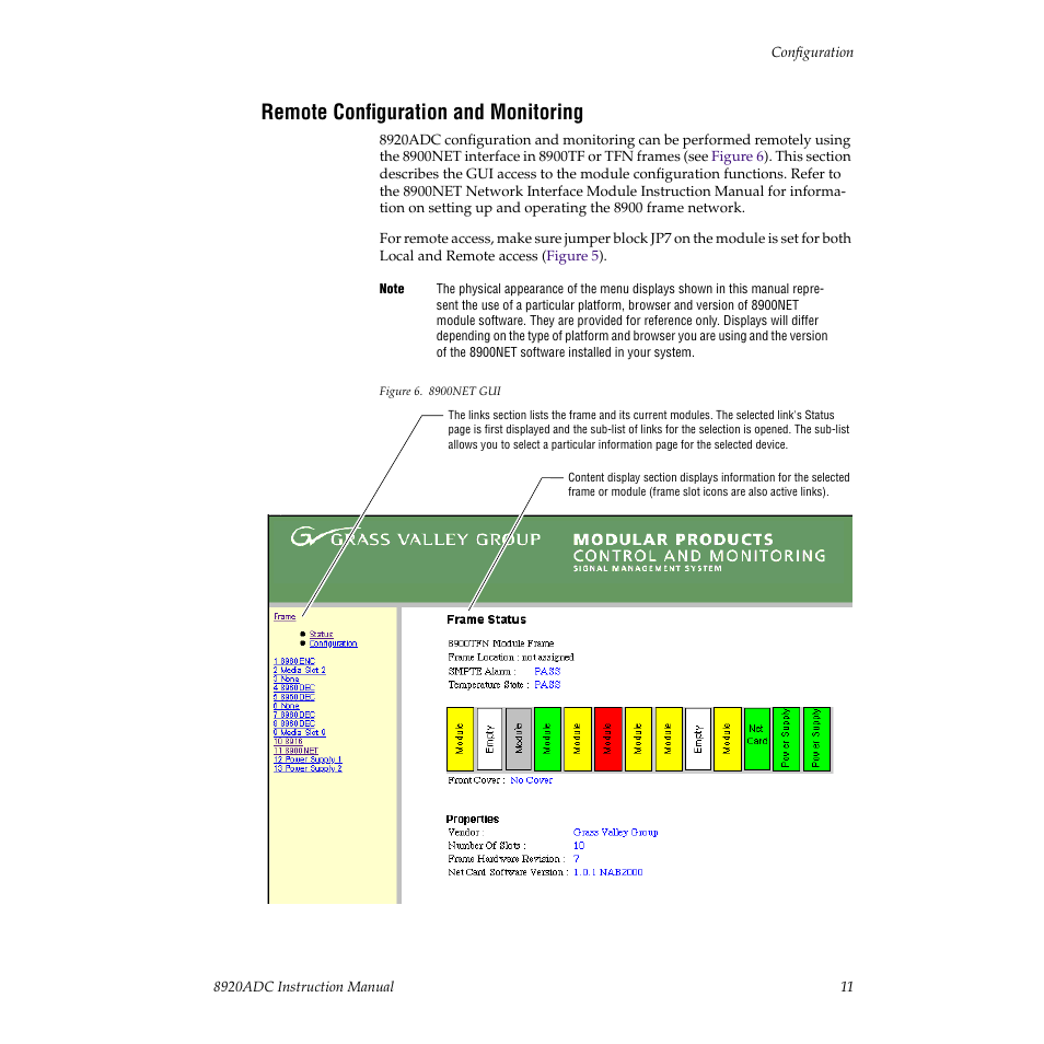 Remote configuration and monitoring | Grass Valley 8920ADC v.2.0 User Manual | Page 17 / 28