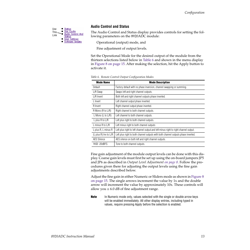 Grass Valley 8920ADC v.2.0 User Manual | Page 19 / 28