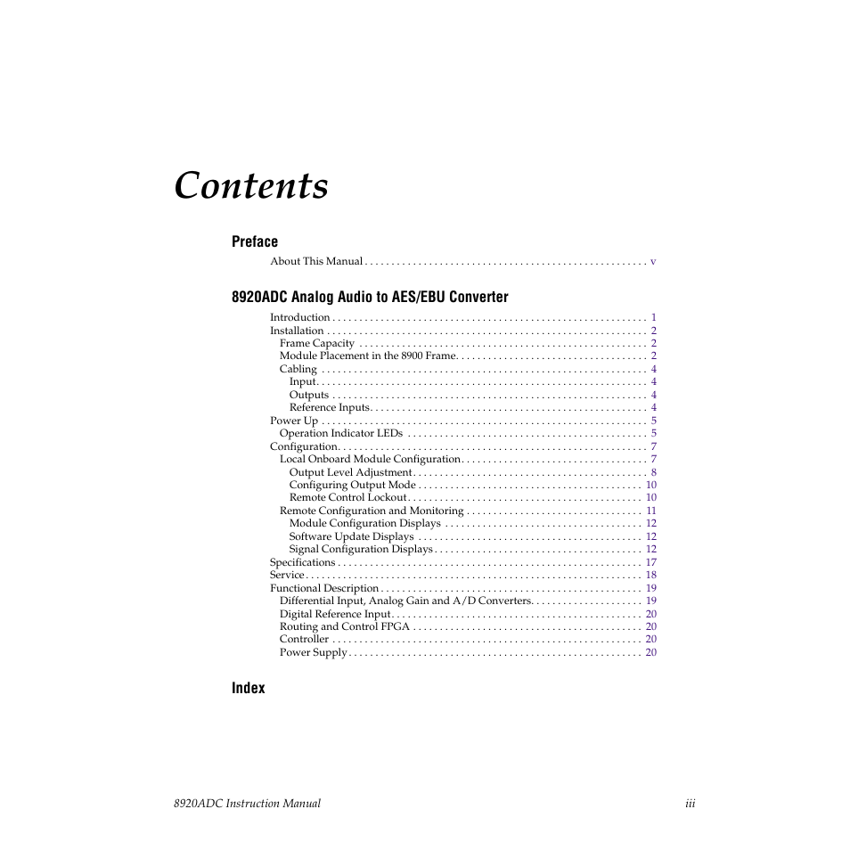 Grass Valley 8920ADC v.2.0 User Manual | Page 3 / 28