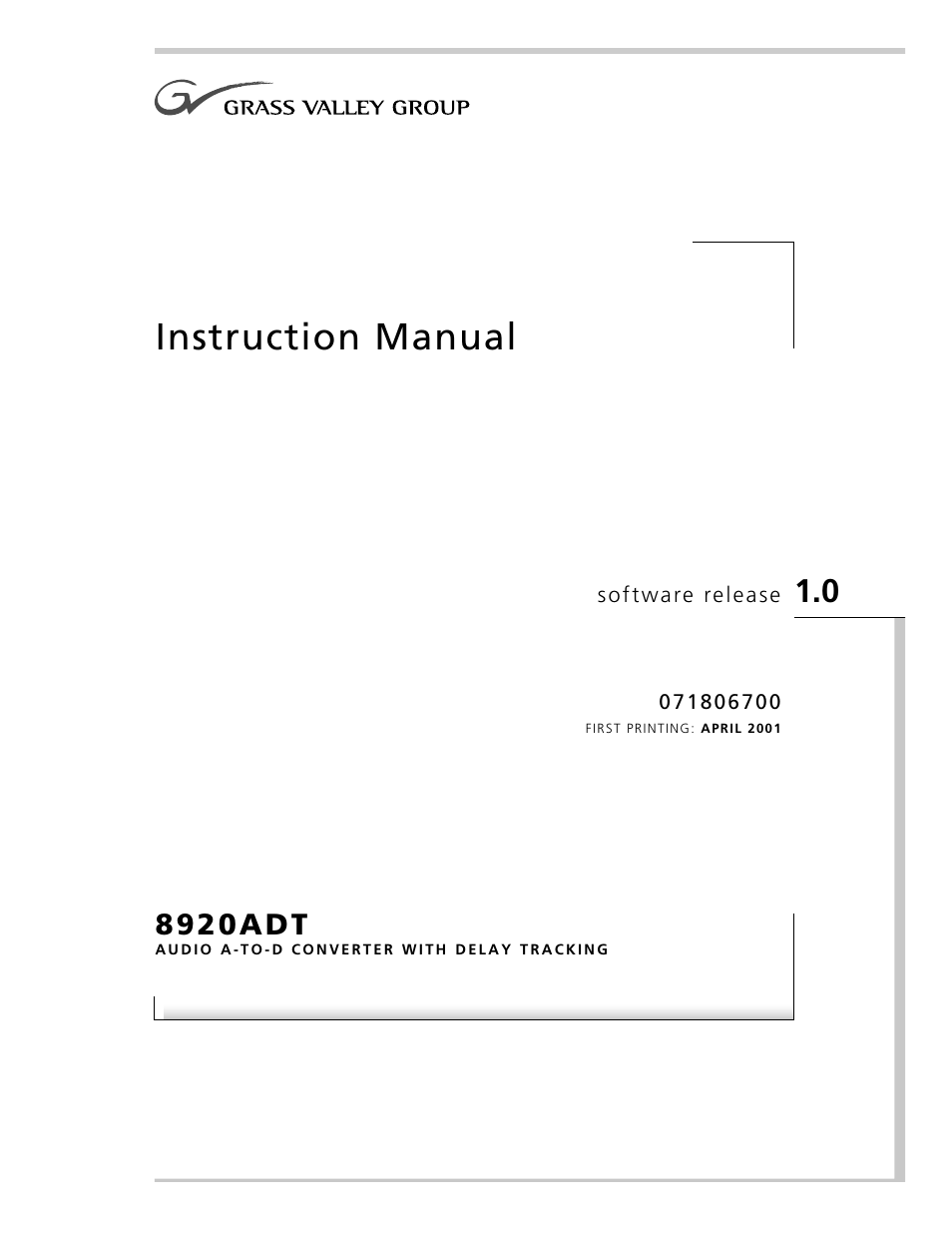 Grass Valley 8920ADT User Manual | 36 pages