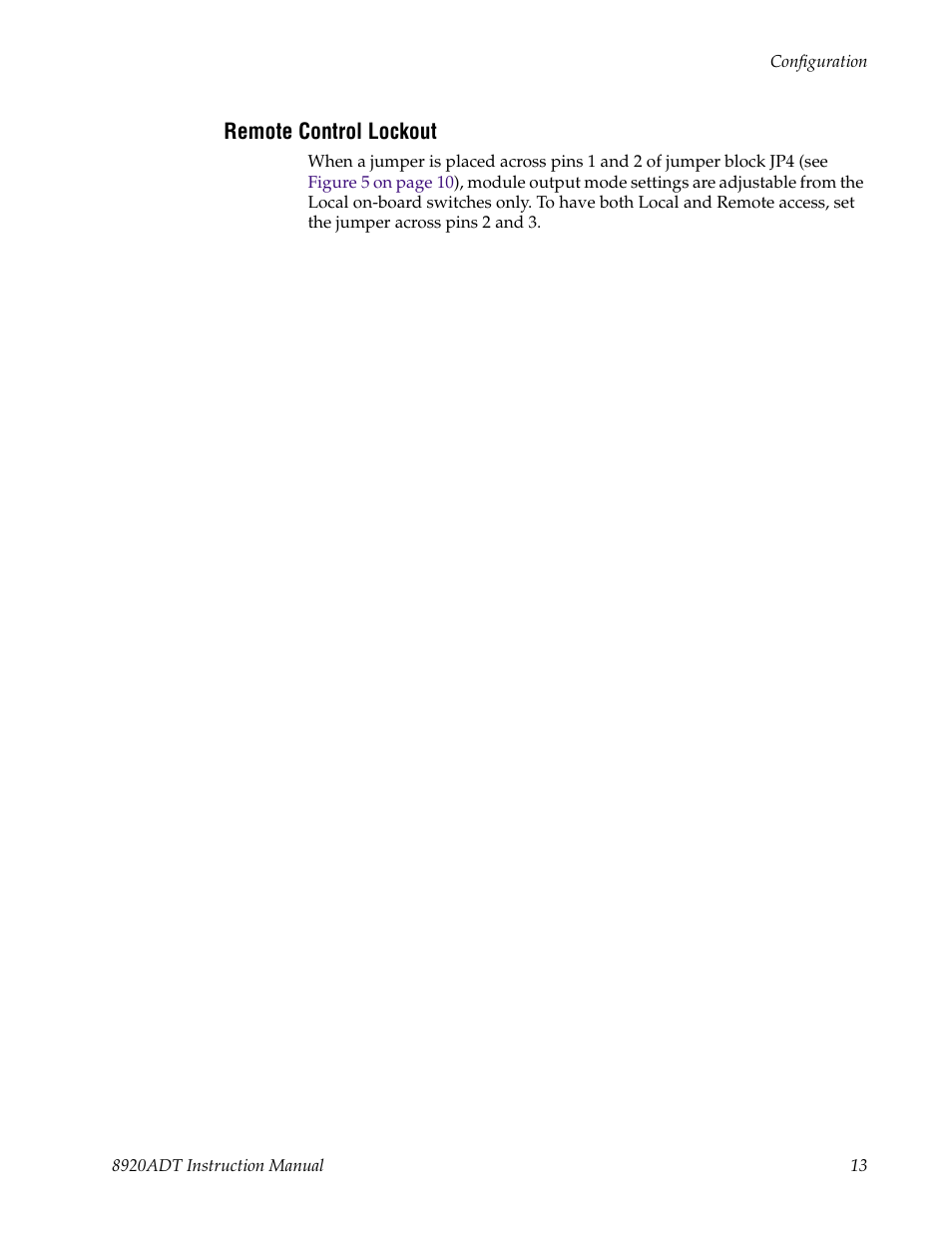 Remote control lockout | Grass Valley 8920ADT User Manual | Page 19 / 36