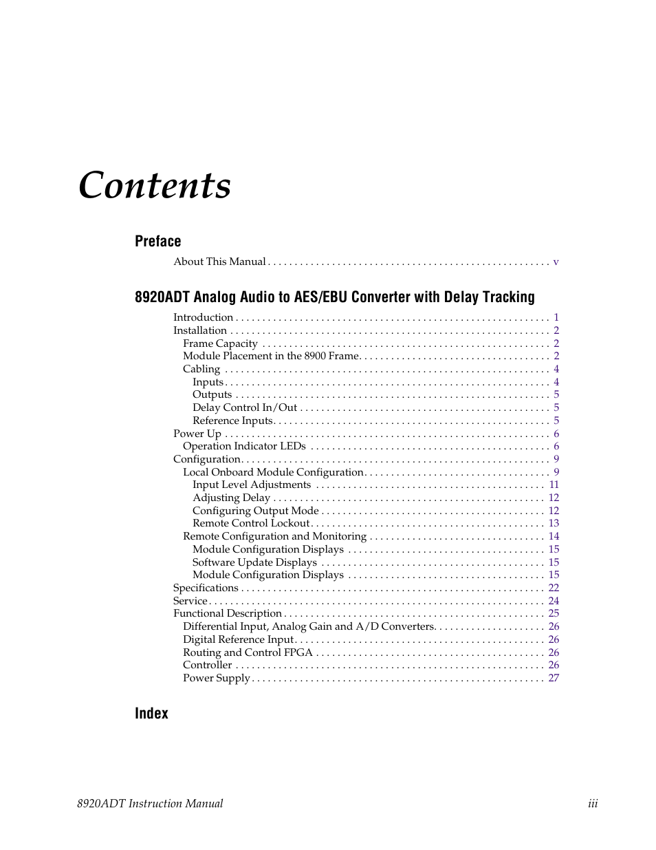 Grass Valley 8920ADT User Manual | Page 3 / 36