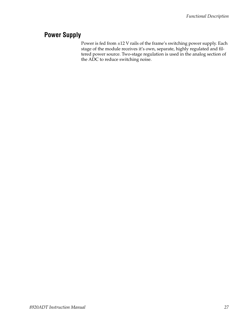 Power supply | Grass Valley 8920ADT User Manual | Page 33 / 36