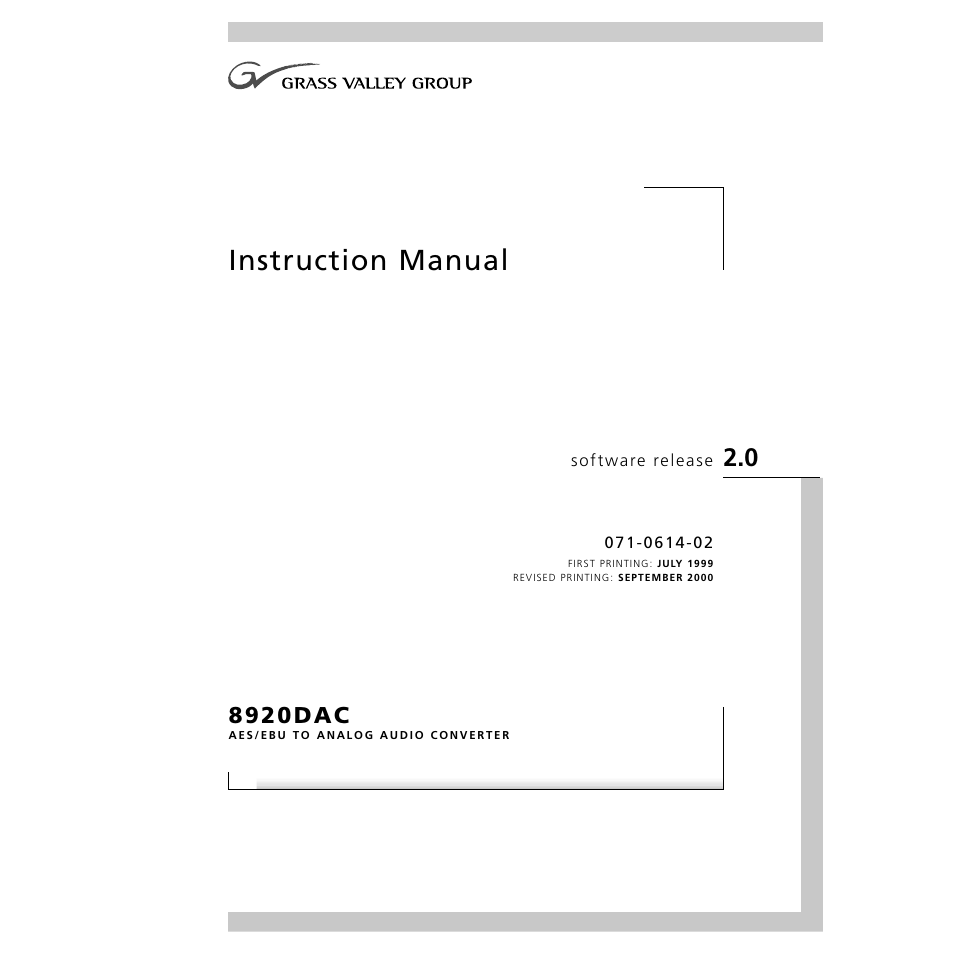 Grass Valley 8920DAC User Manual | 28 pages