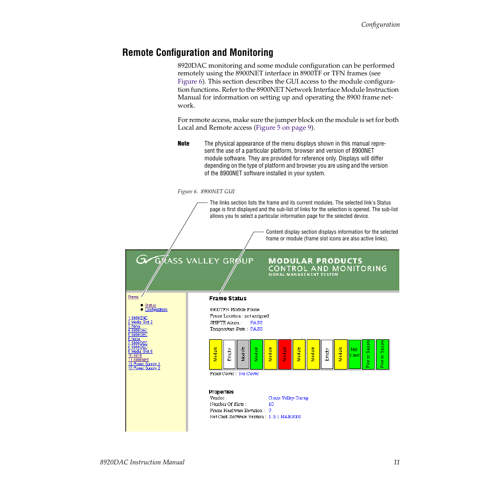 Remote configuration and monitoring | Grass Valley 8920DAC User Manual | Page 17 / 28