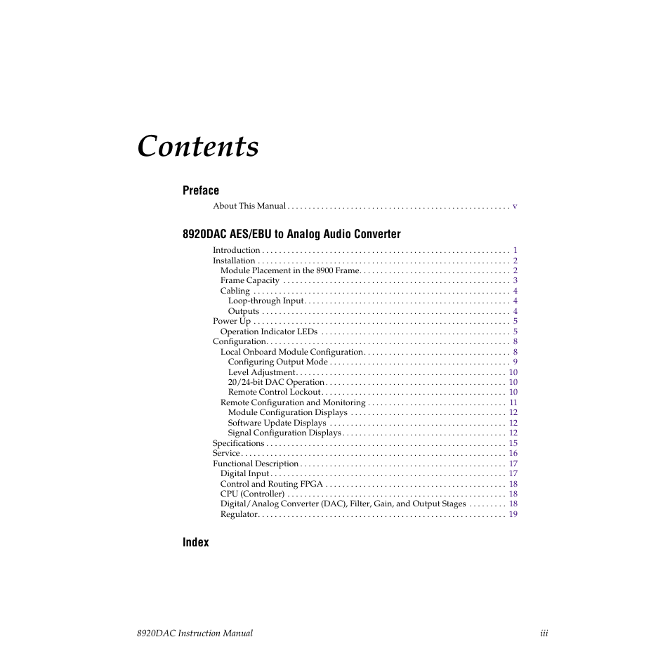 Grass Valley 8920DAC User Manual | Page 3 / 28
