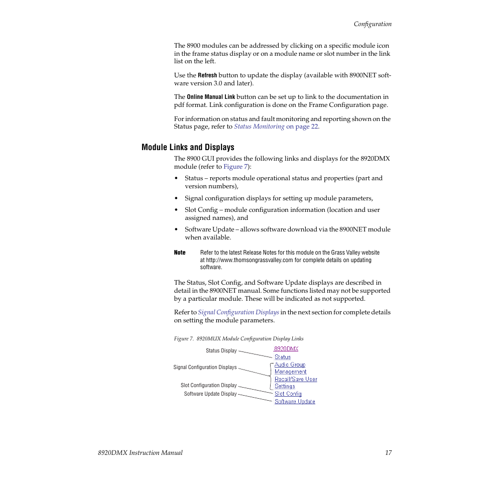 Module links and displays | Grass Valley 8920DMX User Manual | Page 17 / 30